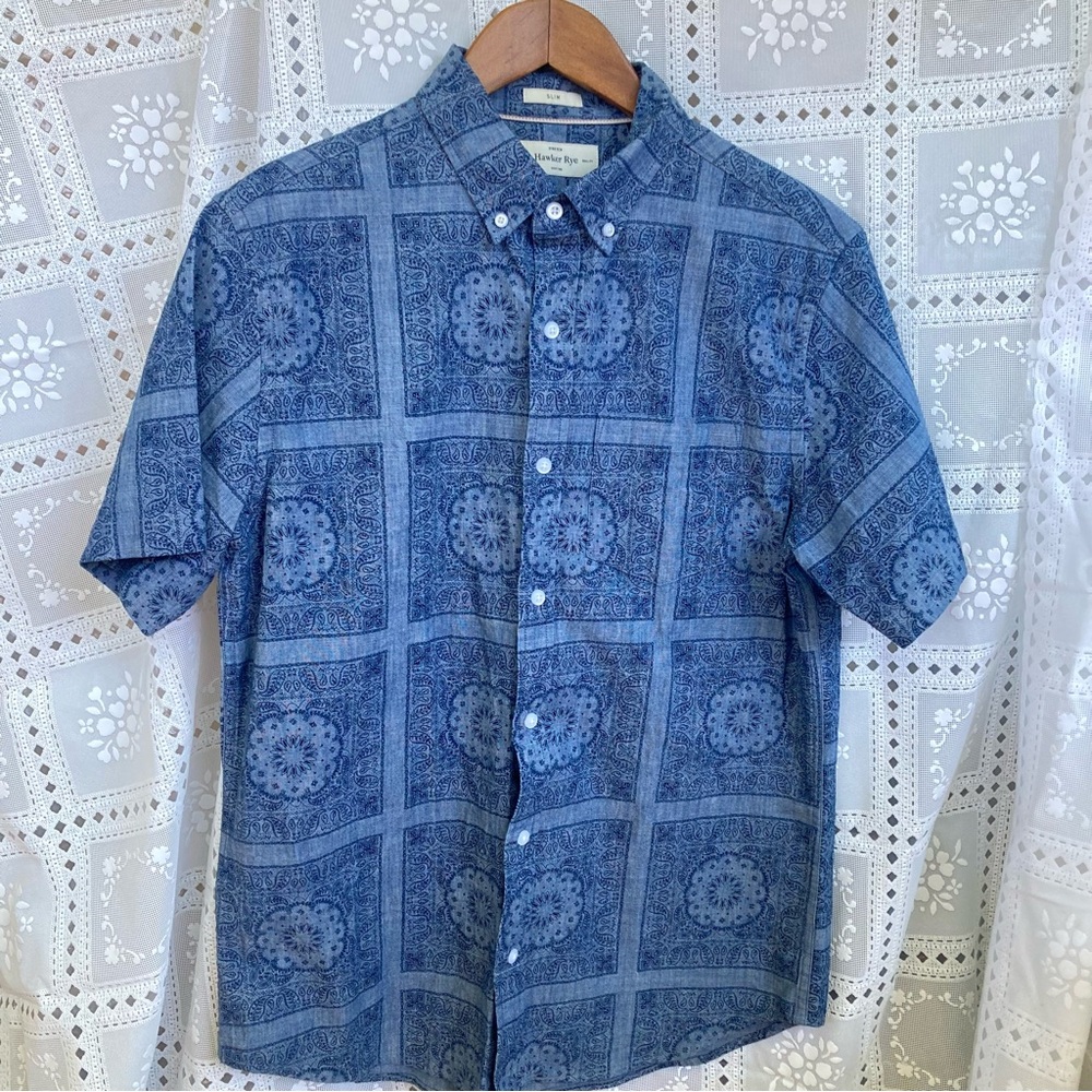 Hawker rye blue collar button up shirt size medium stretchy slim fit